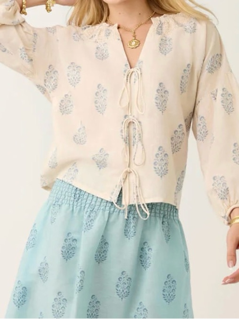 Spartina 449 Cream Tunic Top with Blue Floral Print